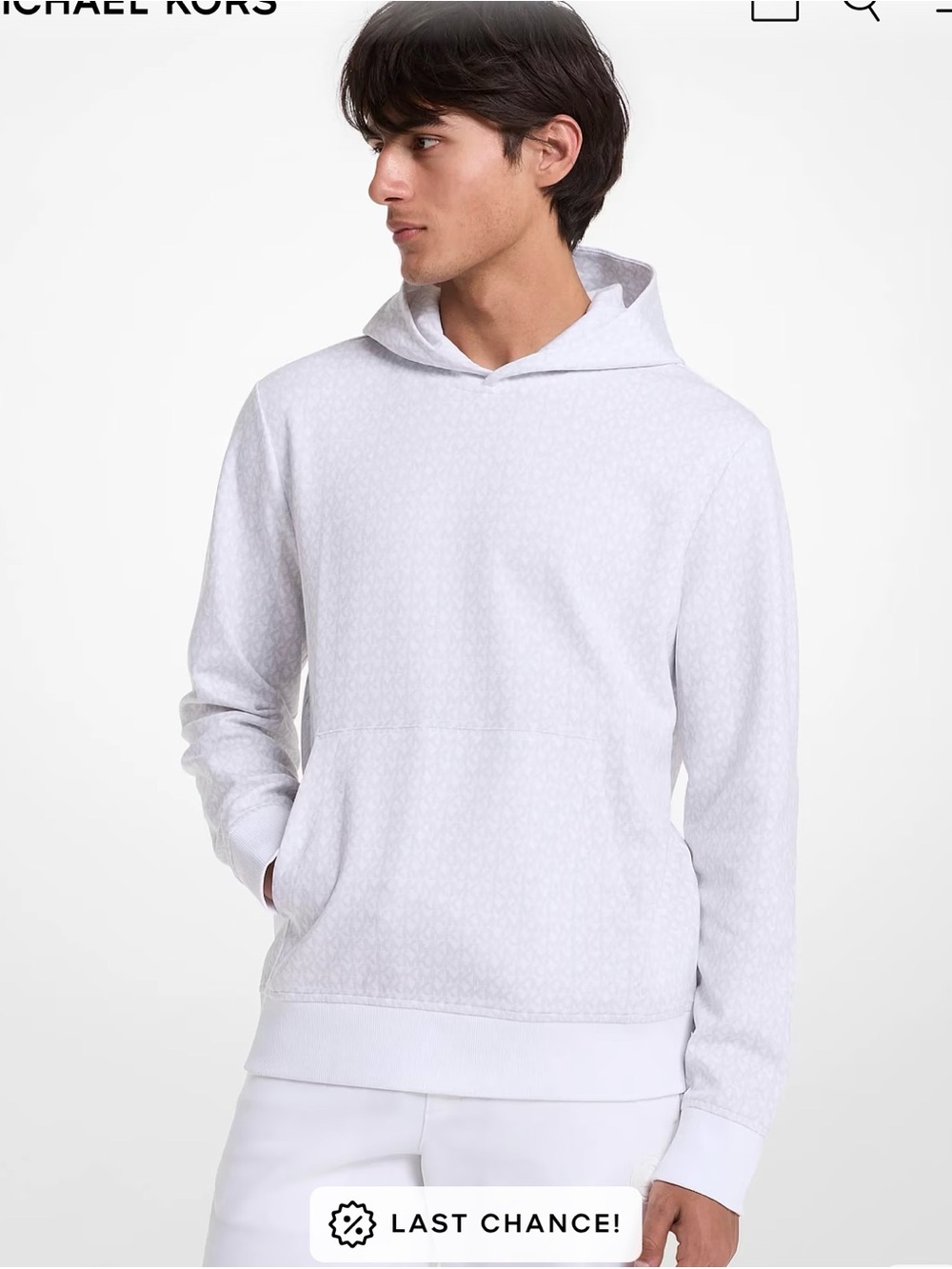 Michael Kors White Hooded Logo-Texture Pullover
